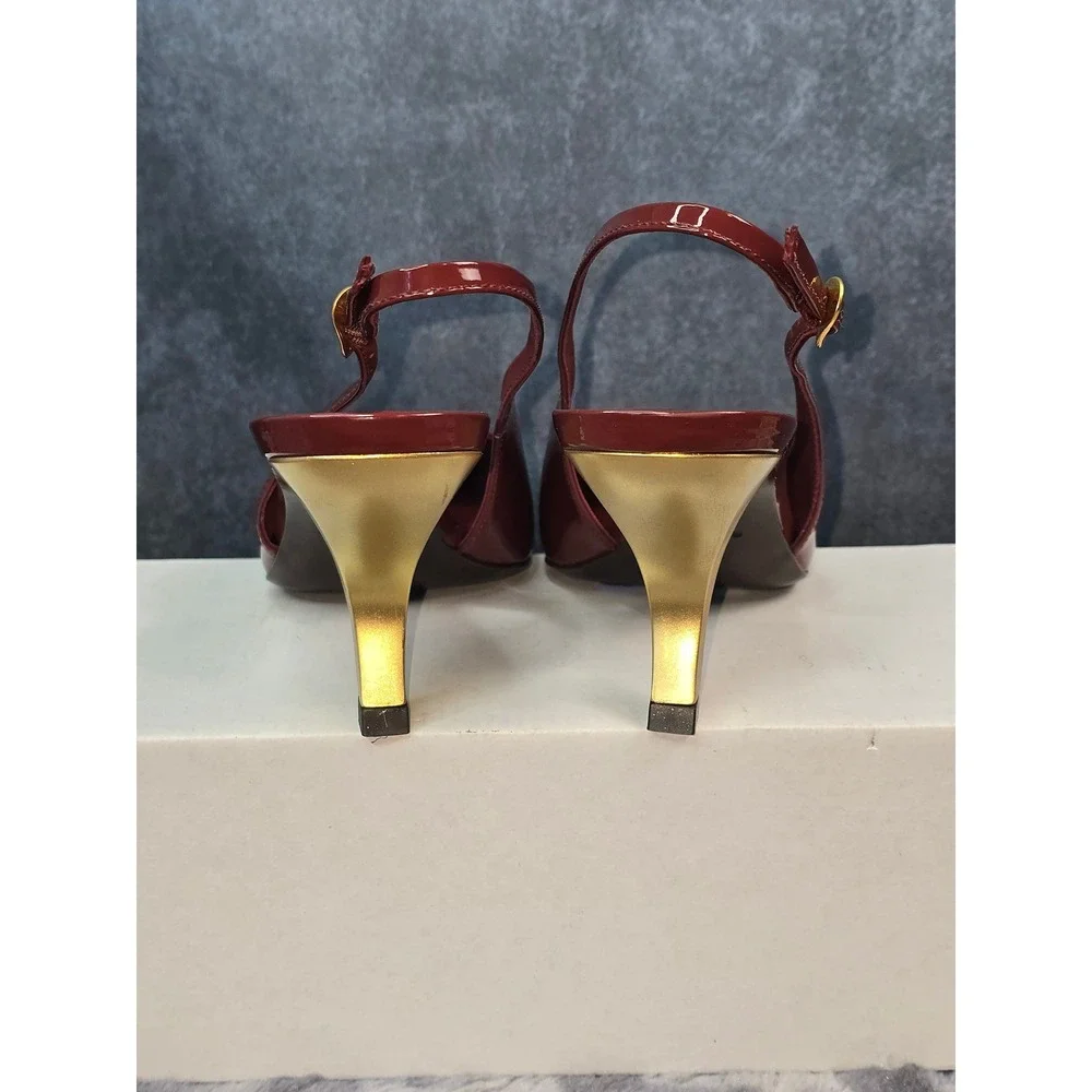 NEW Reformation Cassie Slingback Pump Red Patent Gold Sculptural Heel Size 10